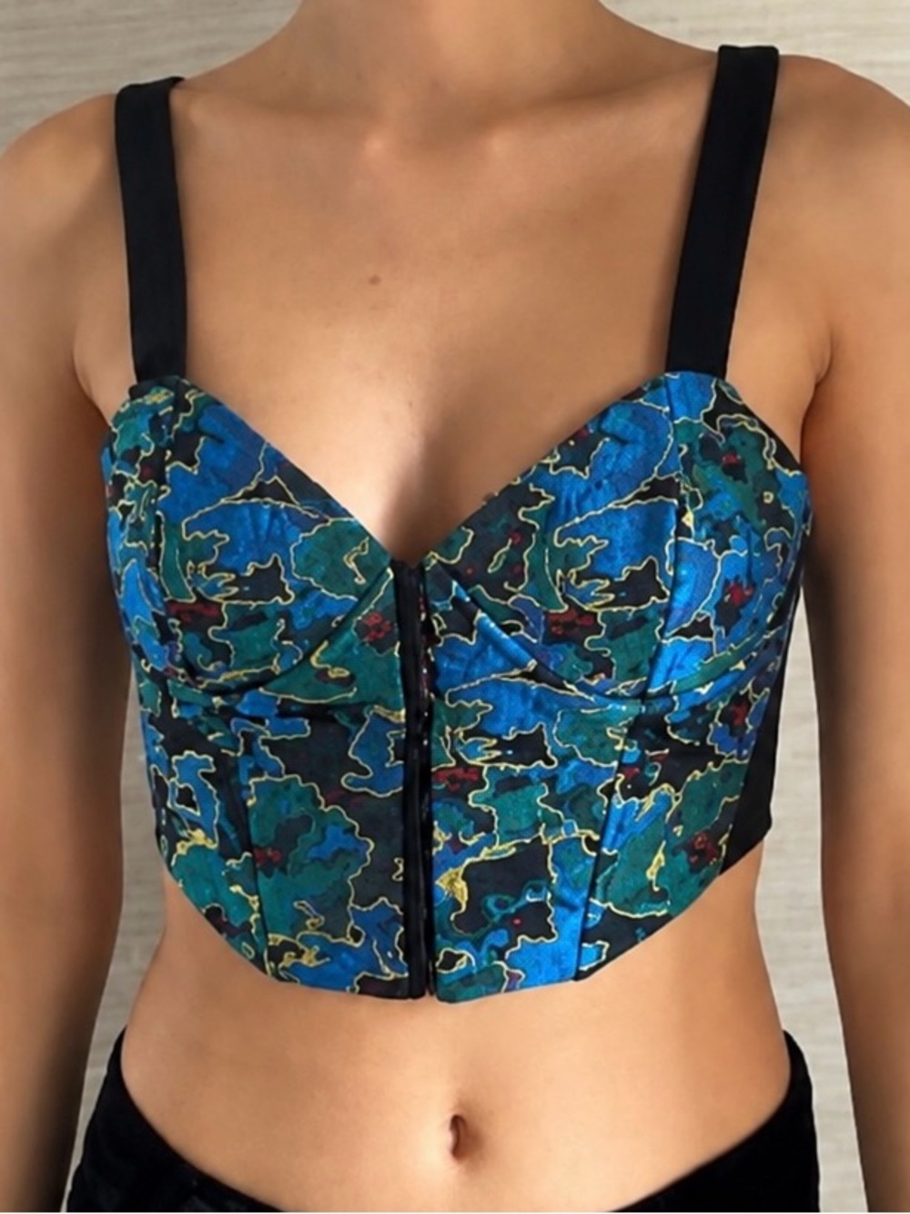 ZARA Y2K Jacquard Corset Bustier Crop Top Blue Gold Size: S - Picture 4 of 8